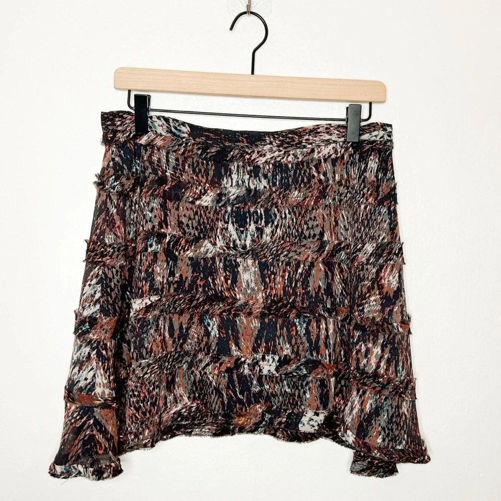 PJK Patterson J Kincaid Abstract Print Tiered Ruffle Mini Skirt Indie‎ Sleaze S
